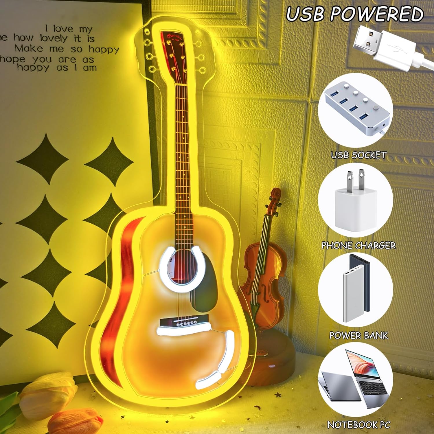 Lampu Neon LED Gitar Akustik,  - Lighting Christmas Decor ulasan dan harga